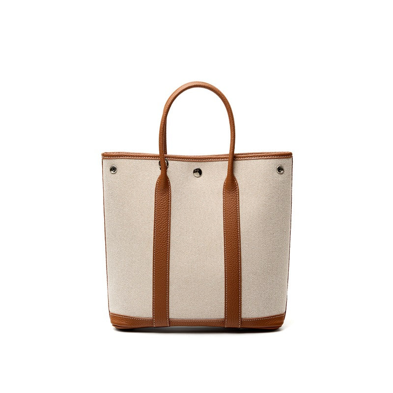 gold brown canvas stitching leather small handbag,ladies,front