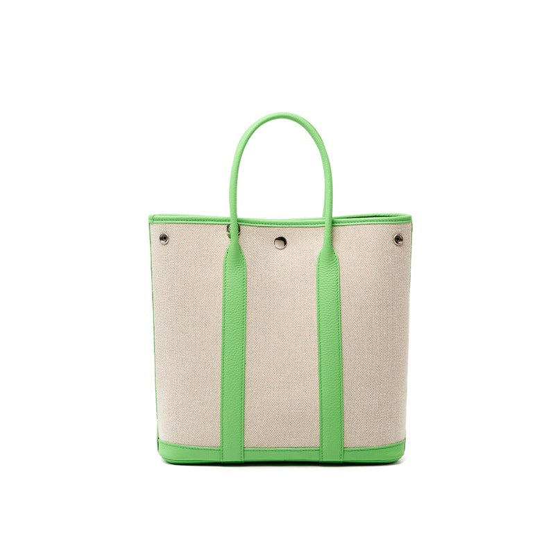 green canvas stitching leather small handbag,ladies,front
