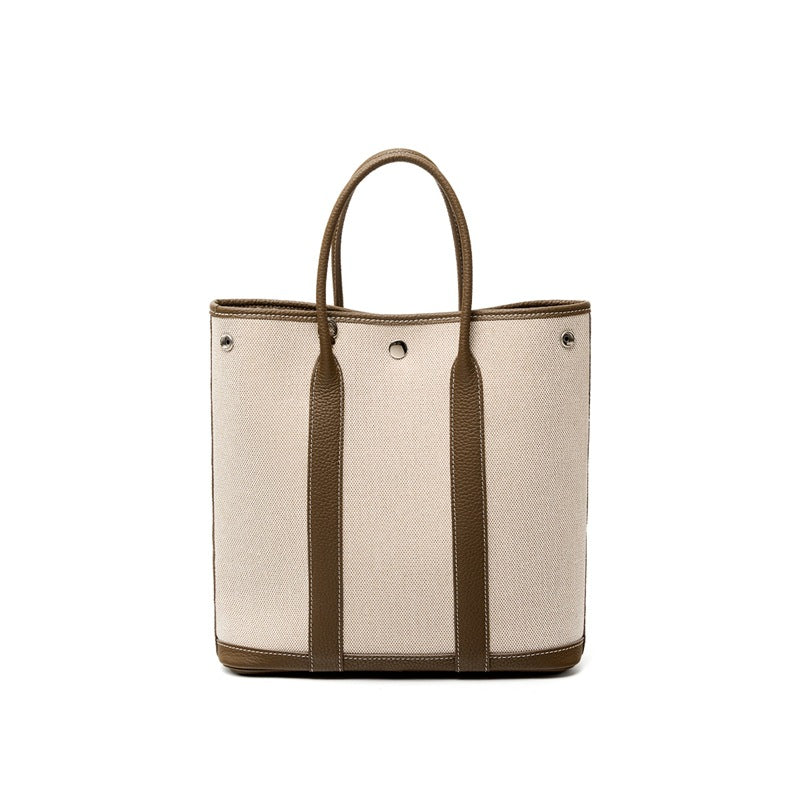 khaki canvas stitching leather small handbag,ladies,front 02