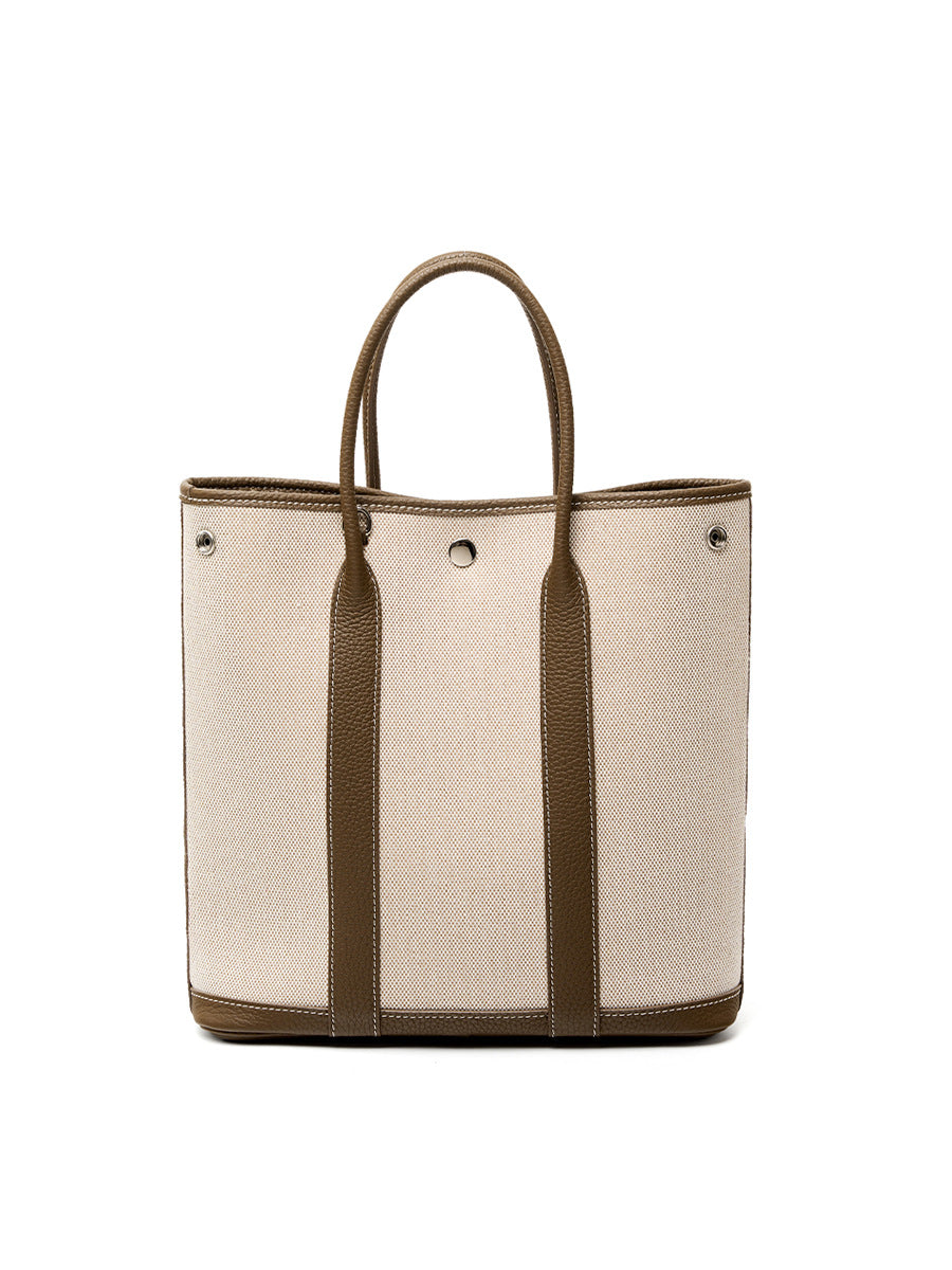 khaki canvas stitching leather small handbag,ladies,front