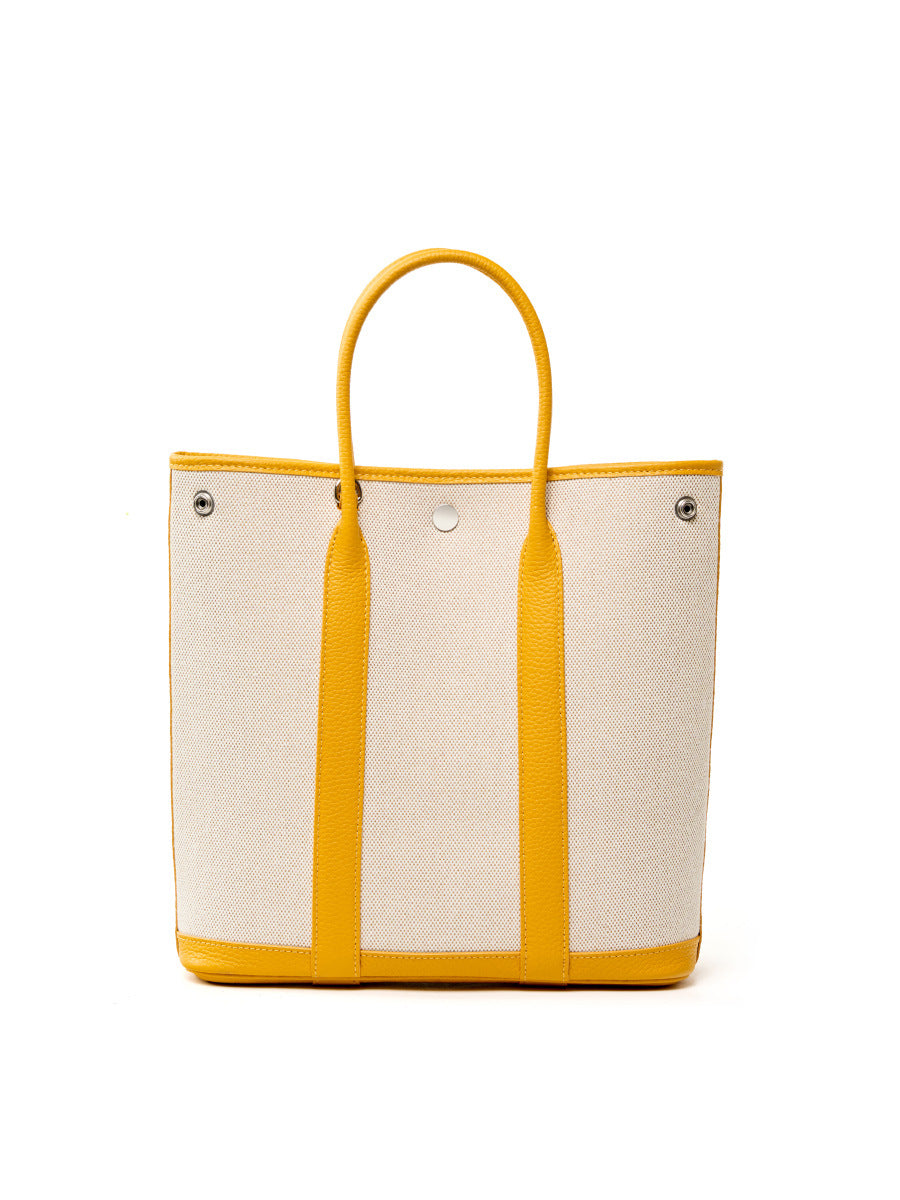 yellow canvas stitching leather small handbag,ladies,front