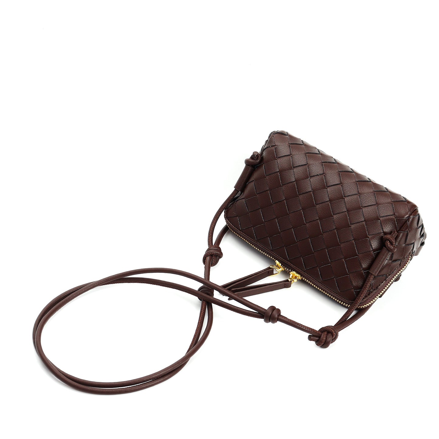 coffee leather small square shoulder bag,women,flat