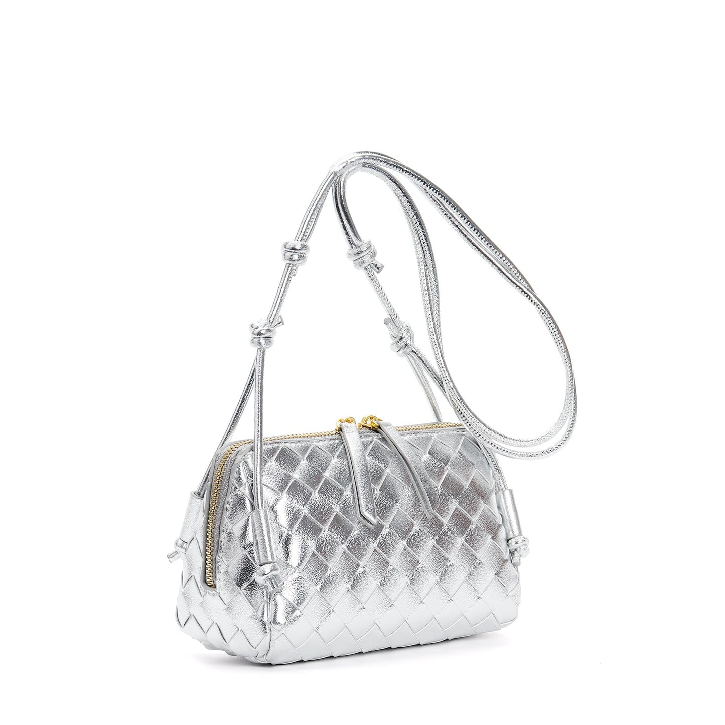 silver leather small square shoulder bag,women,front