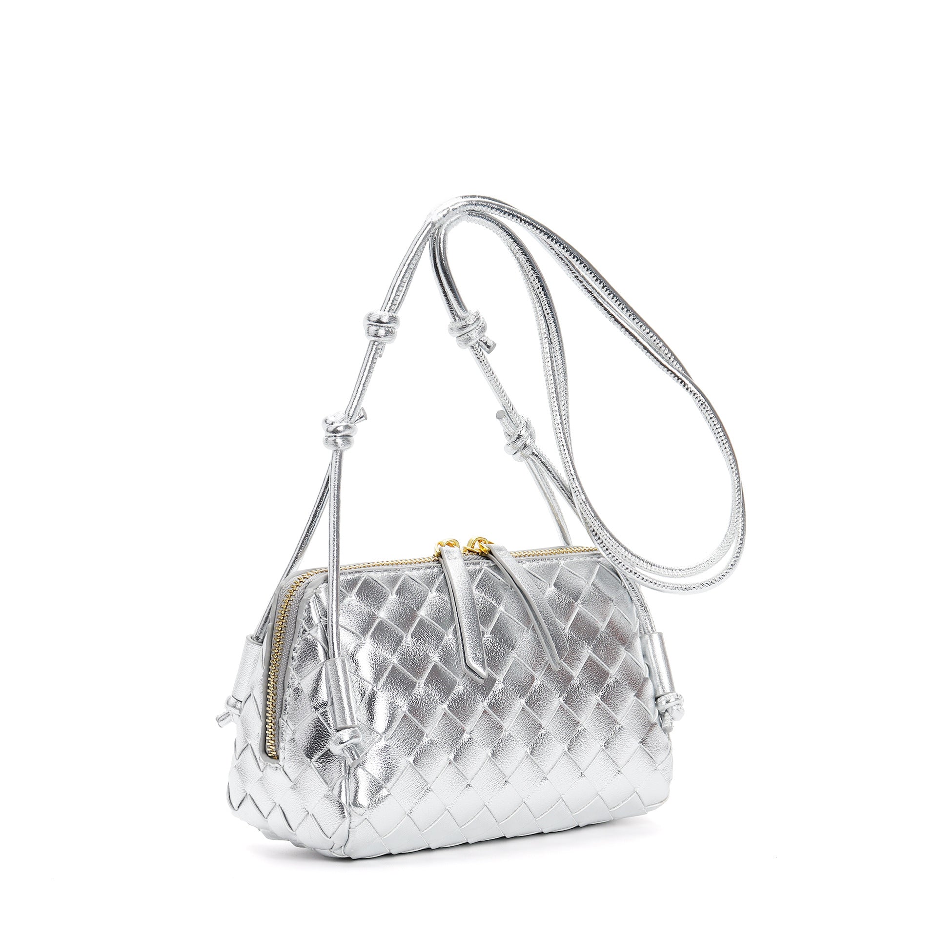 silver leather small square shoulder bag,women,front