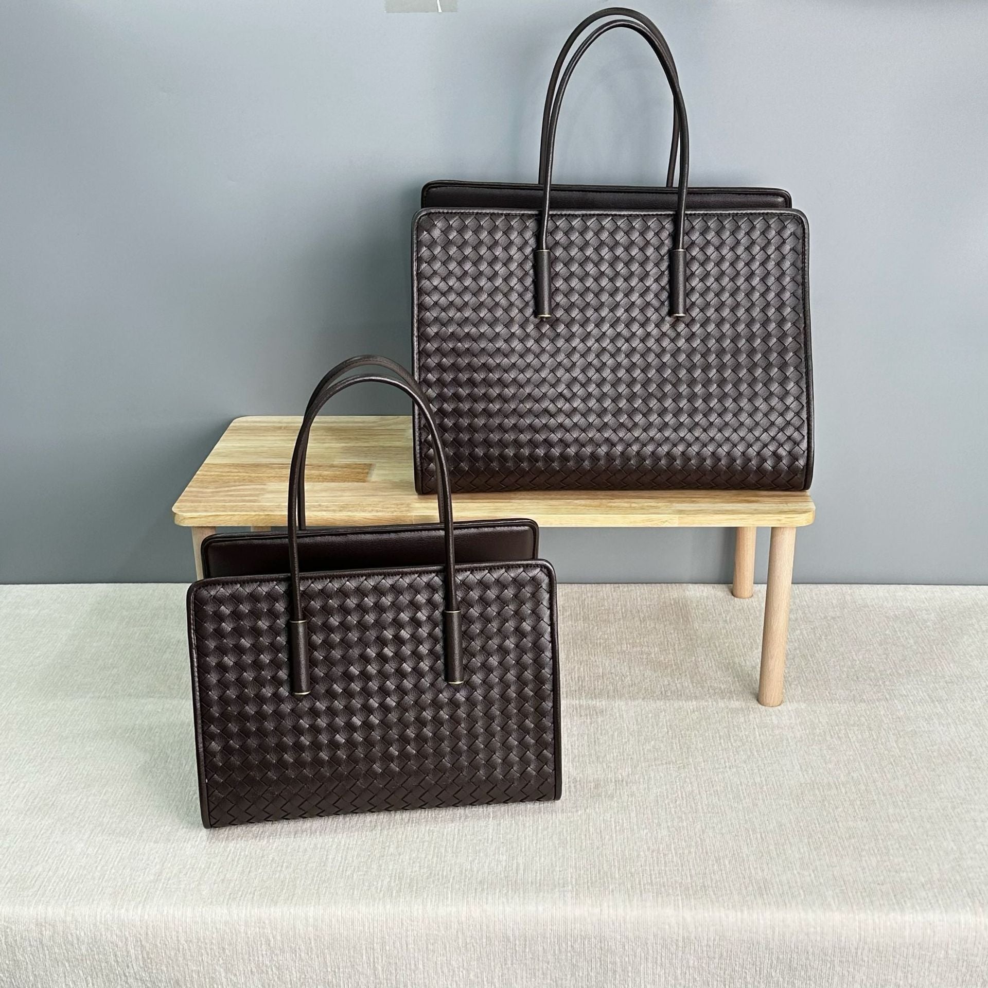 black brown fanlosn woven leather tote bag,women,front