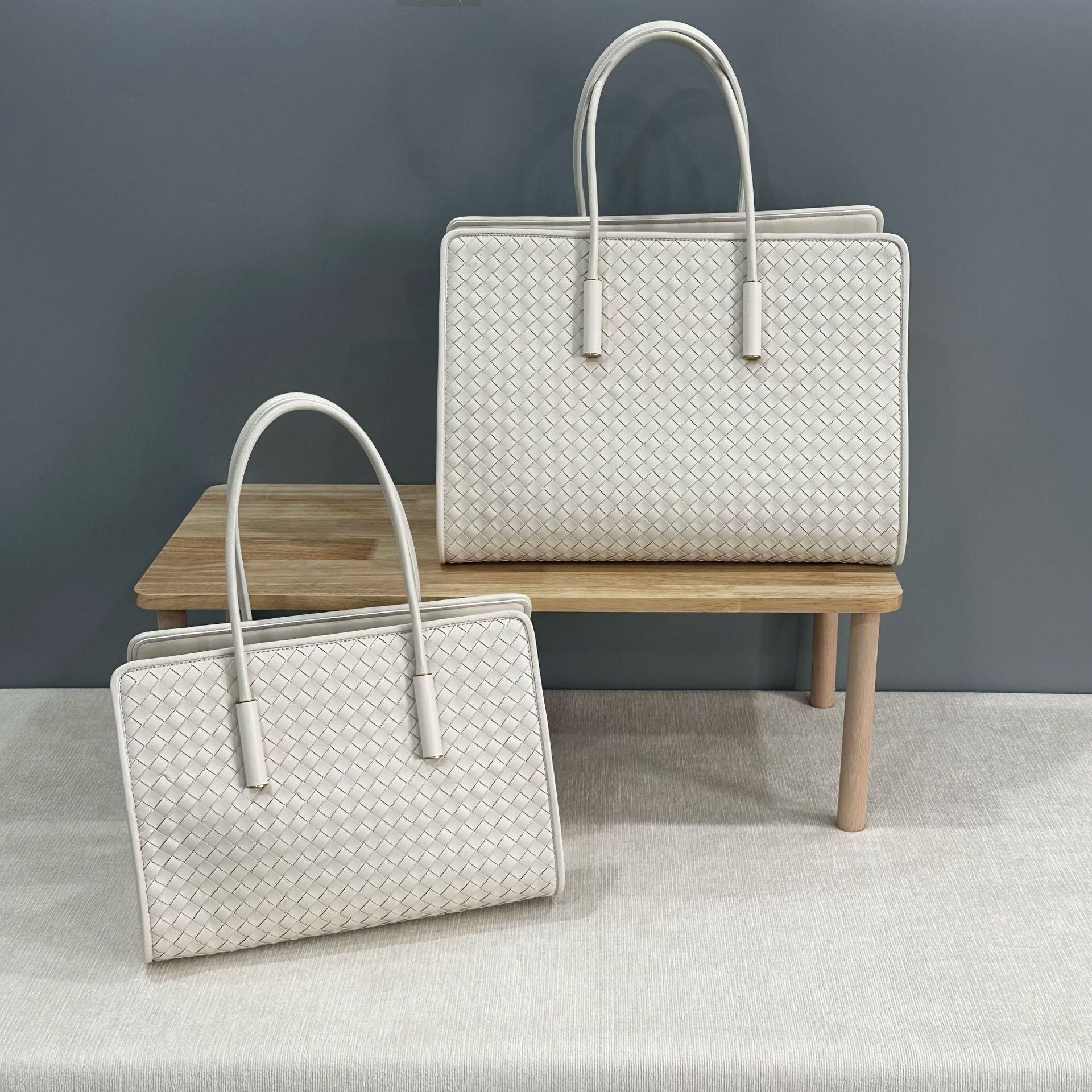 sea salt white fanlosn woven leather tote bag,women,front