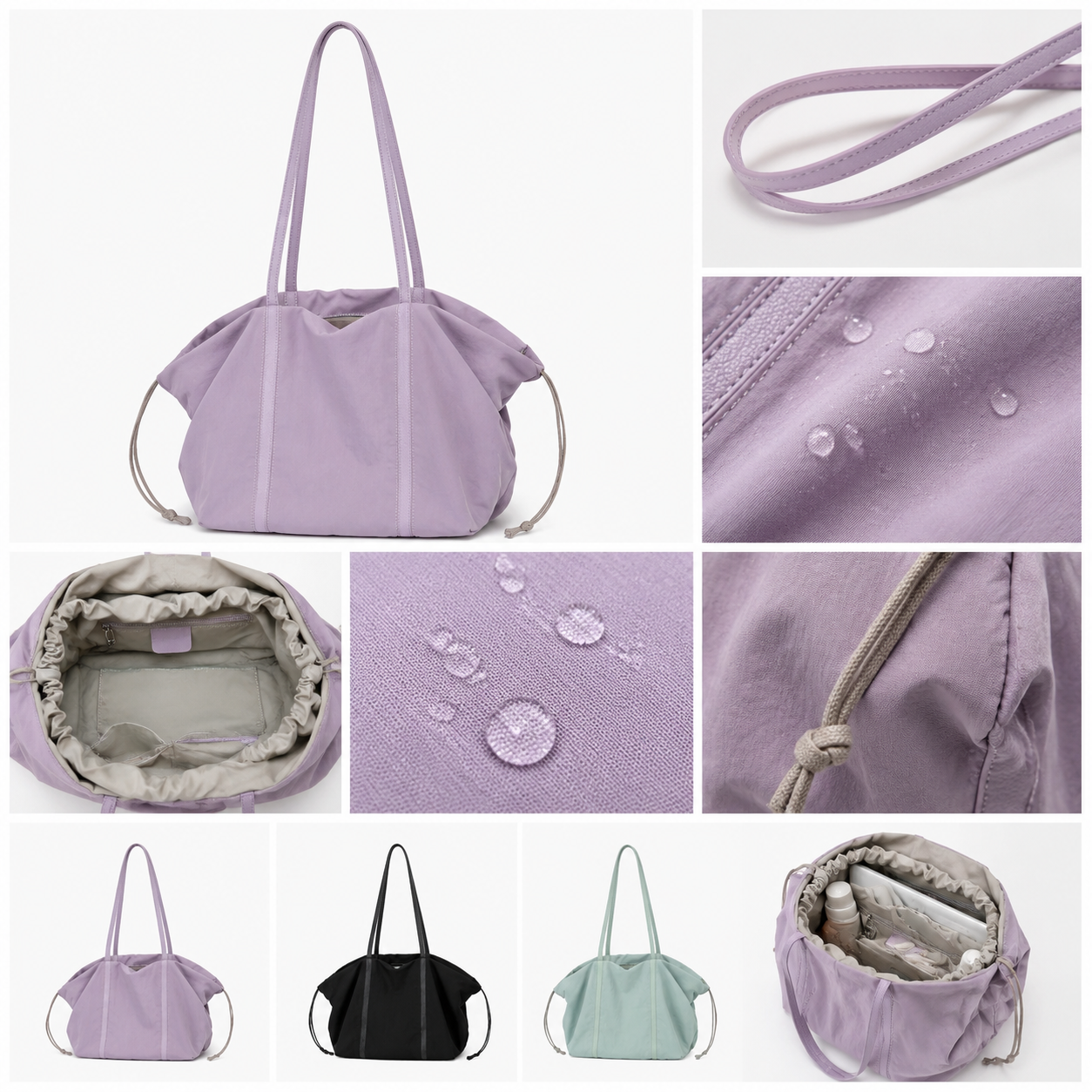 fanlosn purple nylon tote bag with leather handles,women,detail 02