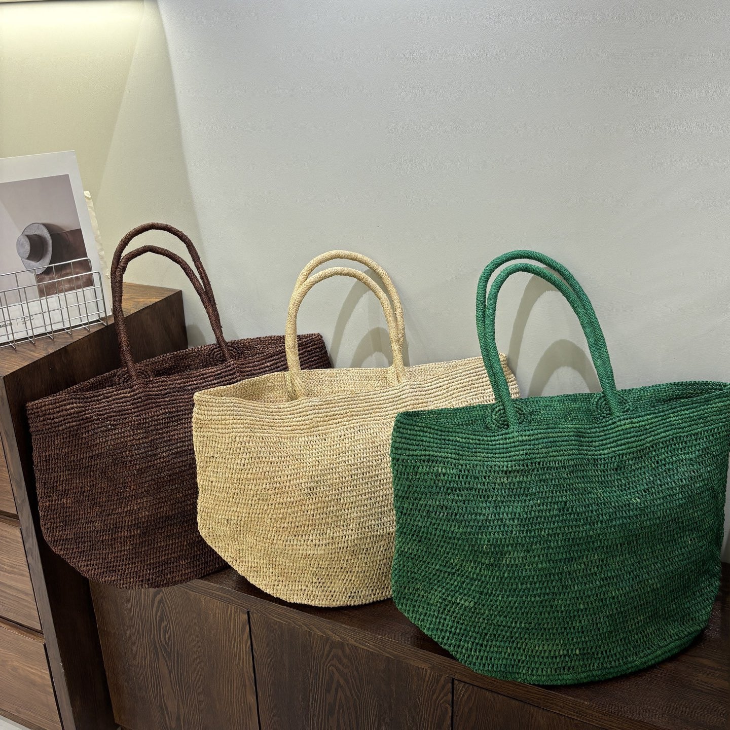 fanlosn green raffia tote bag,women,color display 02