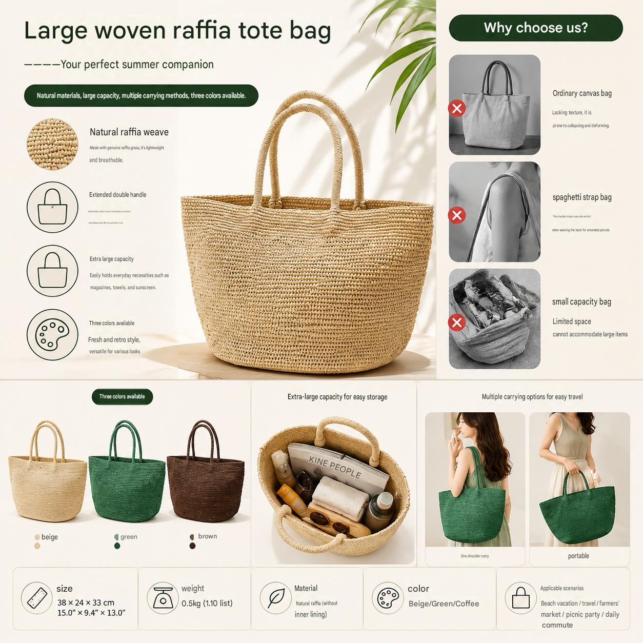 fanlosn beige raffia tote bag,women,detail