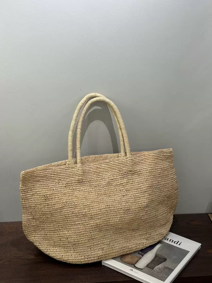 fanlosn beige raffia tote bag,women,front 03