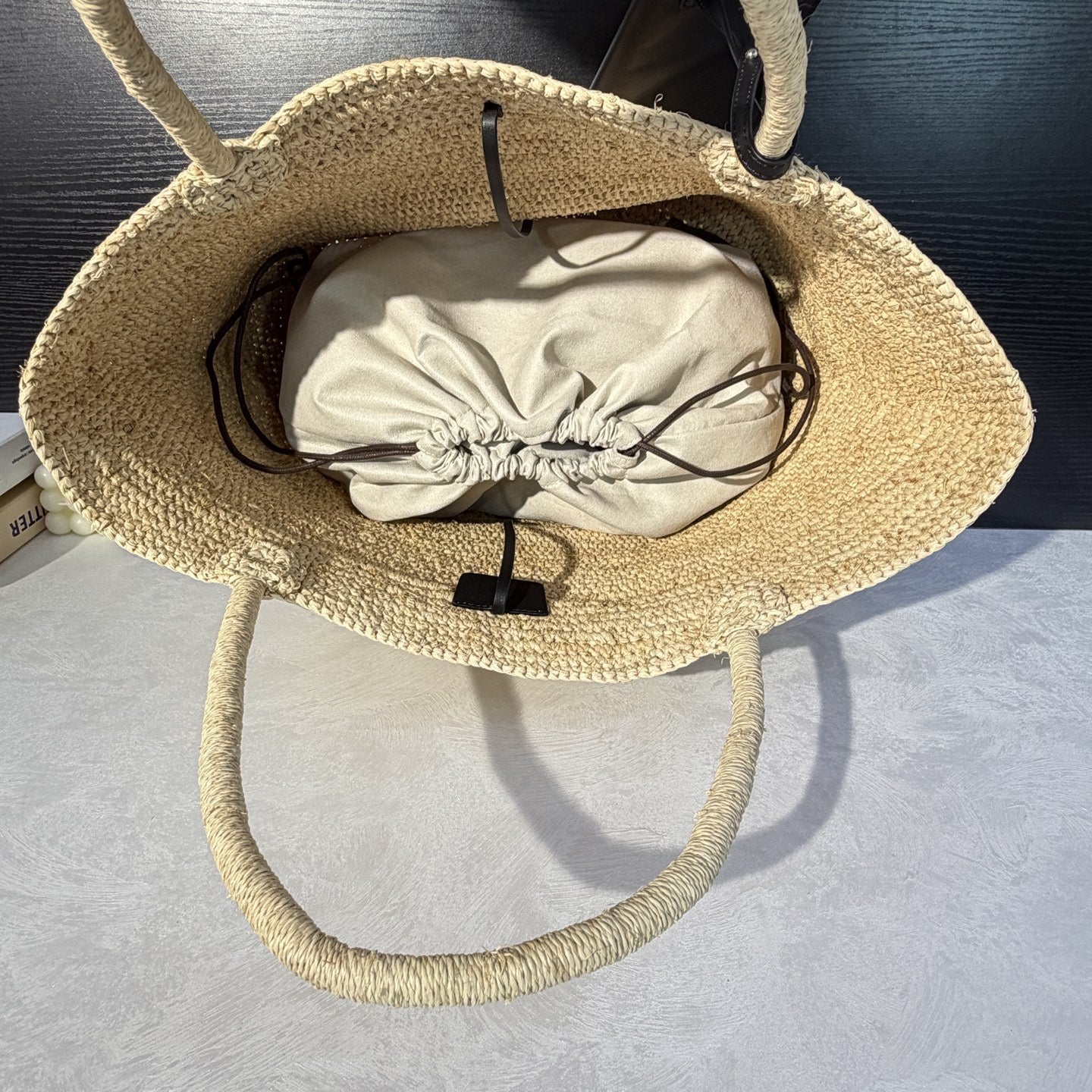 fanlosn beige raffia tote bag,women,inner
