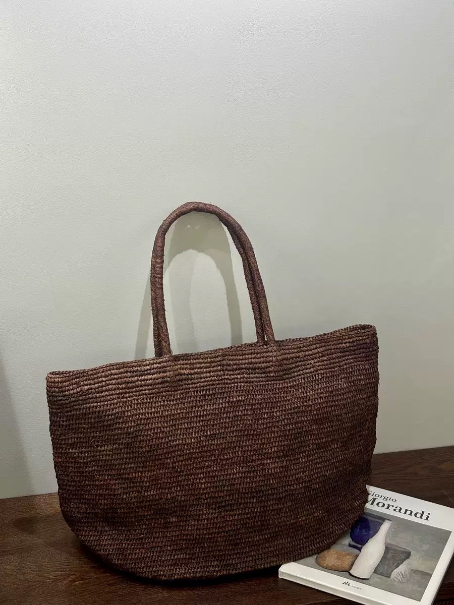 fanlosn coffee raffia tote bag,women,front