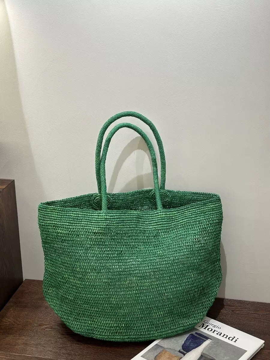 fanlosn green raffia tote bag,women,front 04
