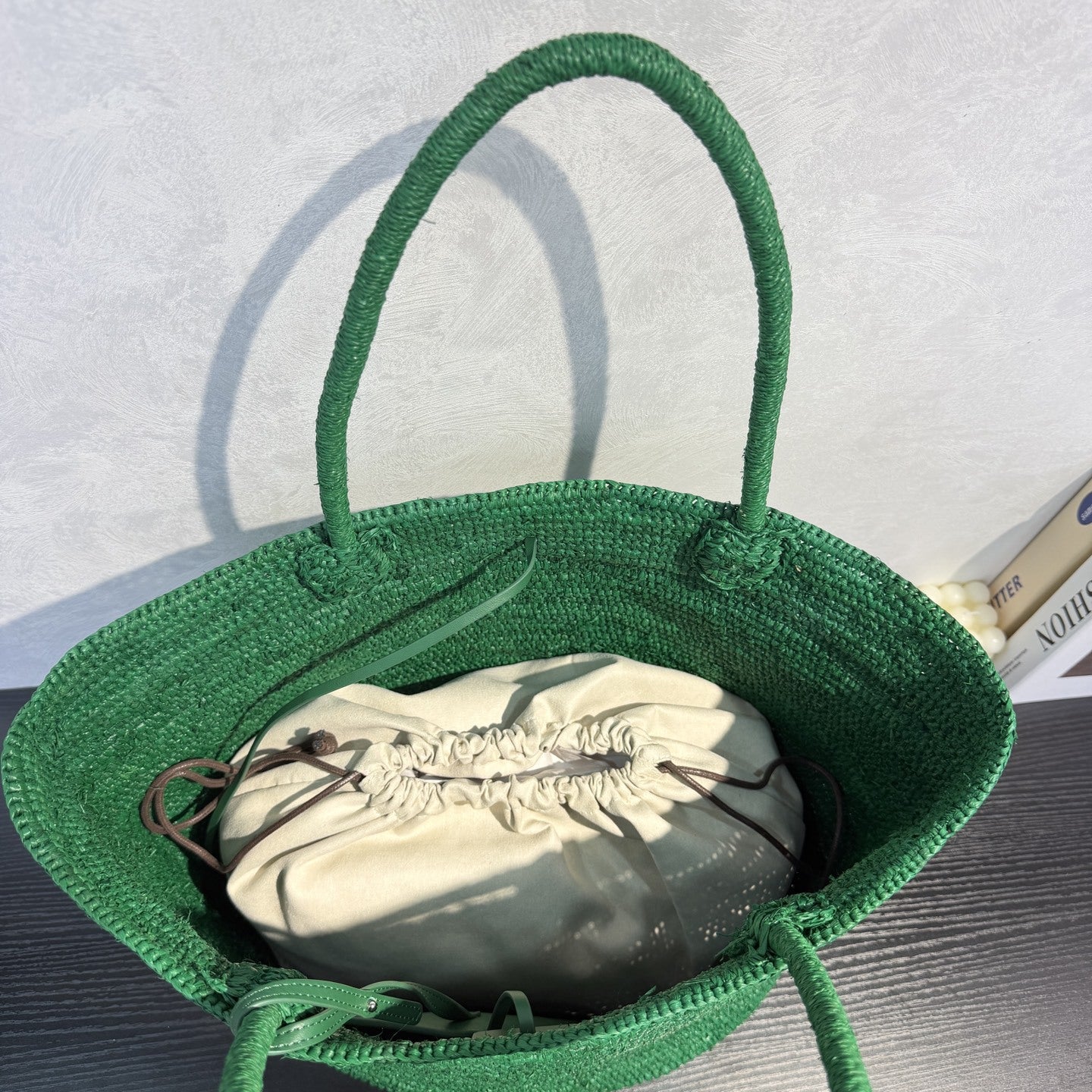fanlosn green raffia tote bag,women,inner