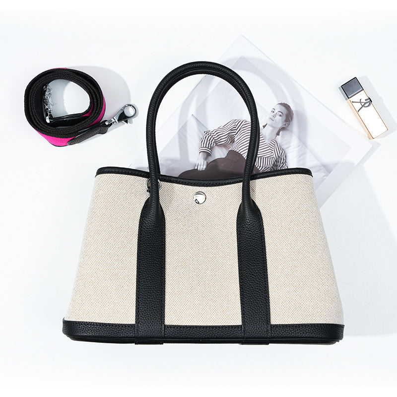 black big size canvas tote garden bag,women,front

