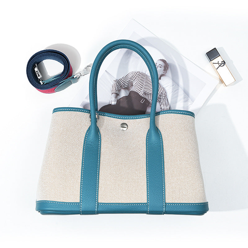 blue mid size canvas tote garden bag,women,front
