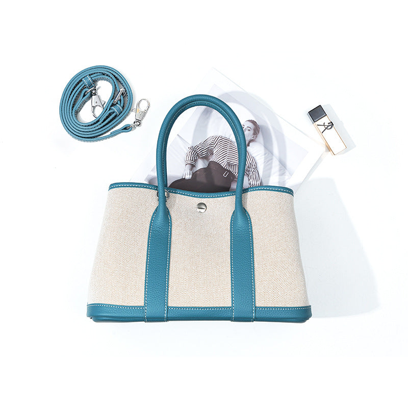 blue small size canvas tote garden bag,women,front