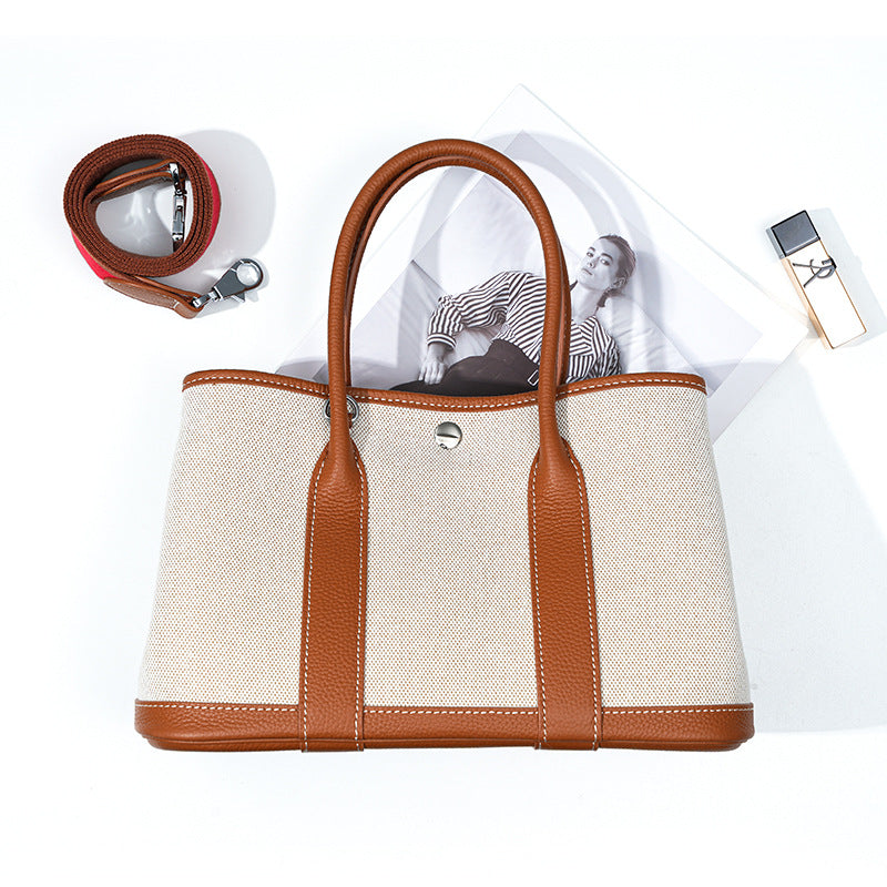 brown mid size canvas tote garden bag,women,front