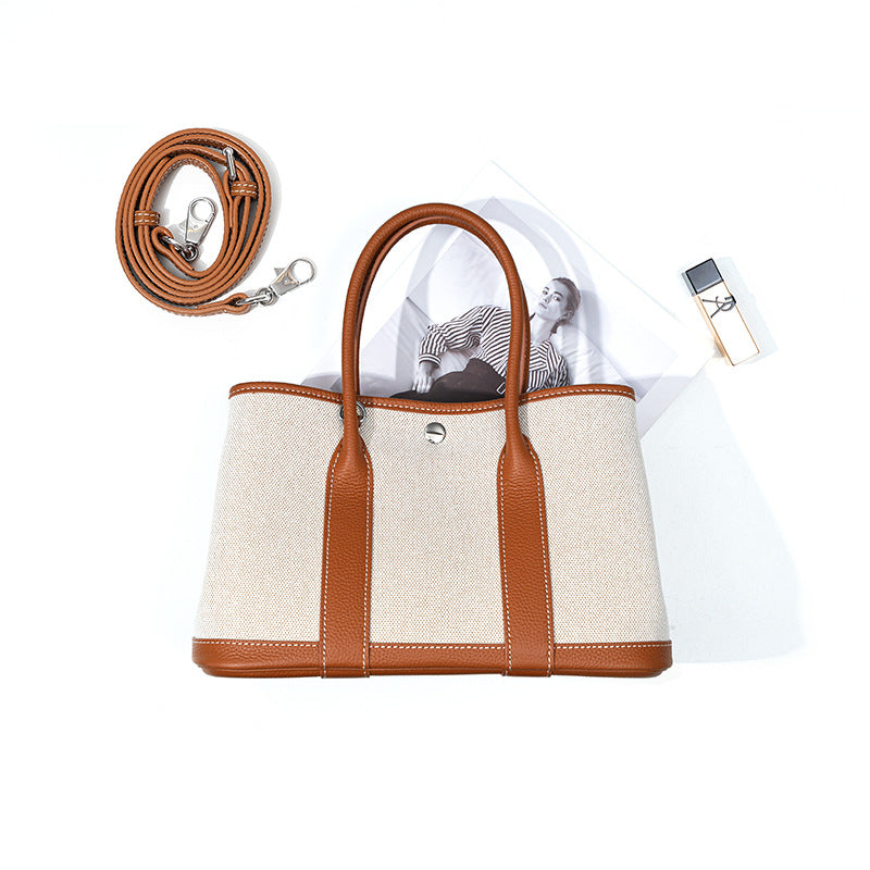 brown small size canvas tote garden bag,women,front