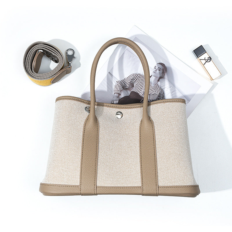 gray big size canvas tote garden bag,women,front 02