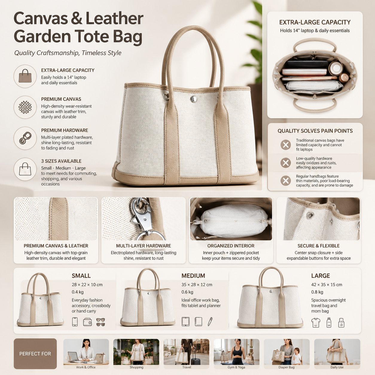 gray fanlosn small size canvas tote garden bag,women,detail 02