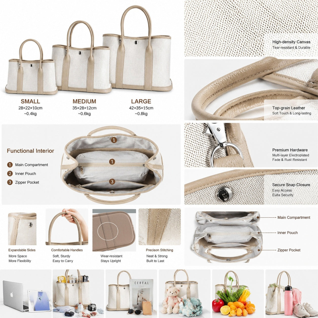 gray fanlosn small size canvas tote garden bag,women,detail