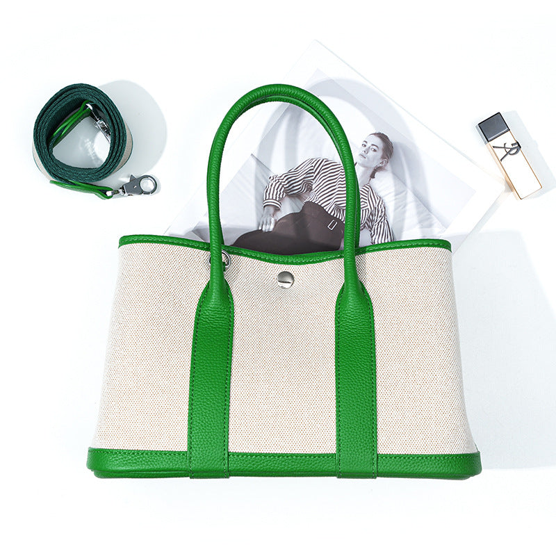 green big size canvas tote garden bag,women,front