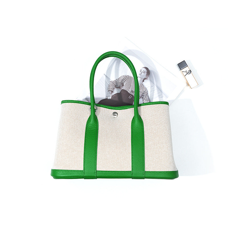 green small size canvas tote garden bag,women,front