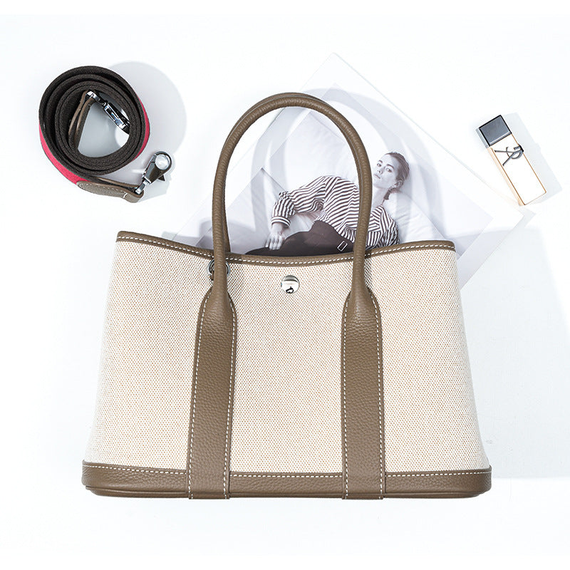 khaki mid size canvas tote garden bag,women,front