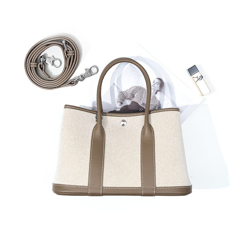 khaki small size canvas tote garden bag,women,front