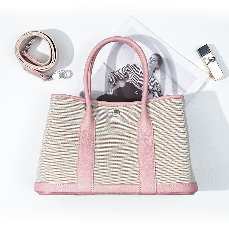 pink mid size canvas tote garden bag,women,front