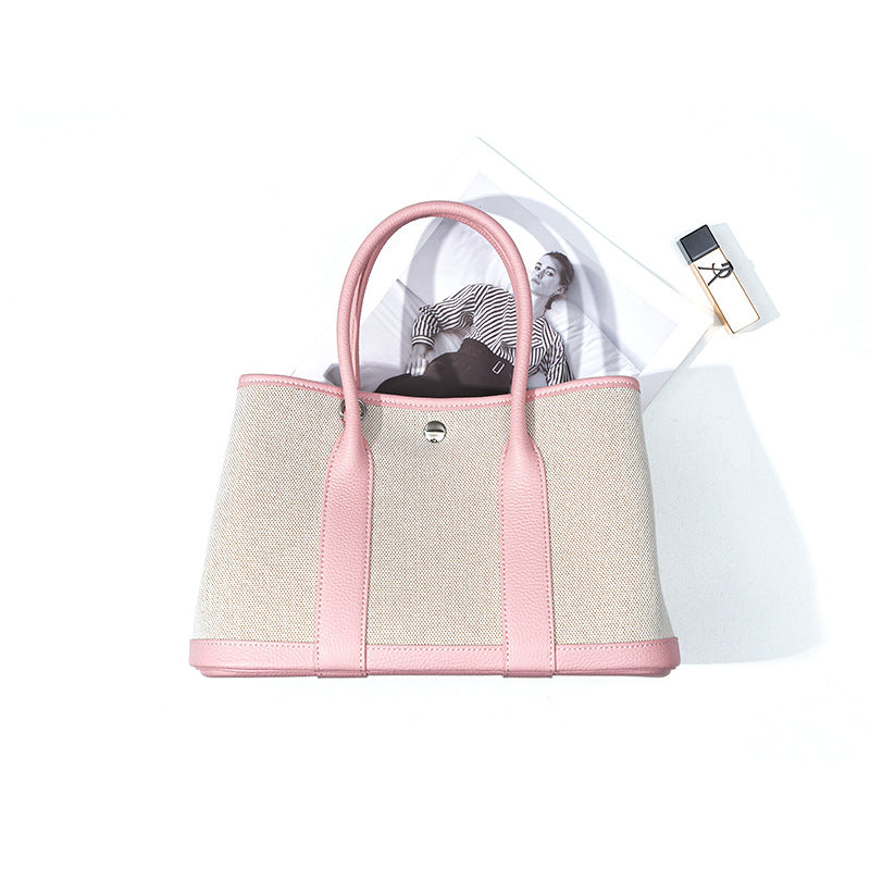 pink small size canvas tote garden bag,women,front