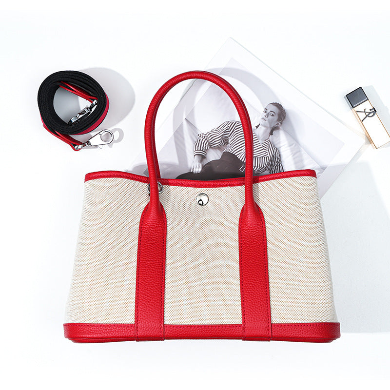 red mid size canvas tote garden bag,women,front