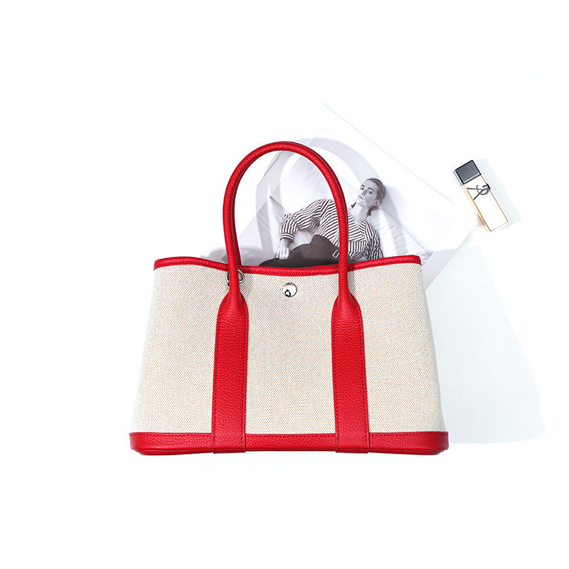red small size canvas tote garden bag,women,front