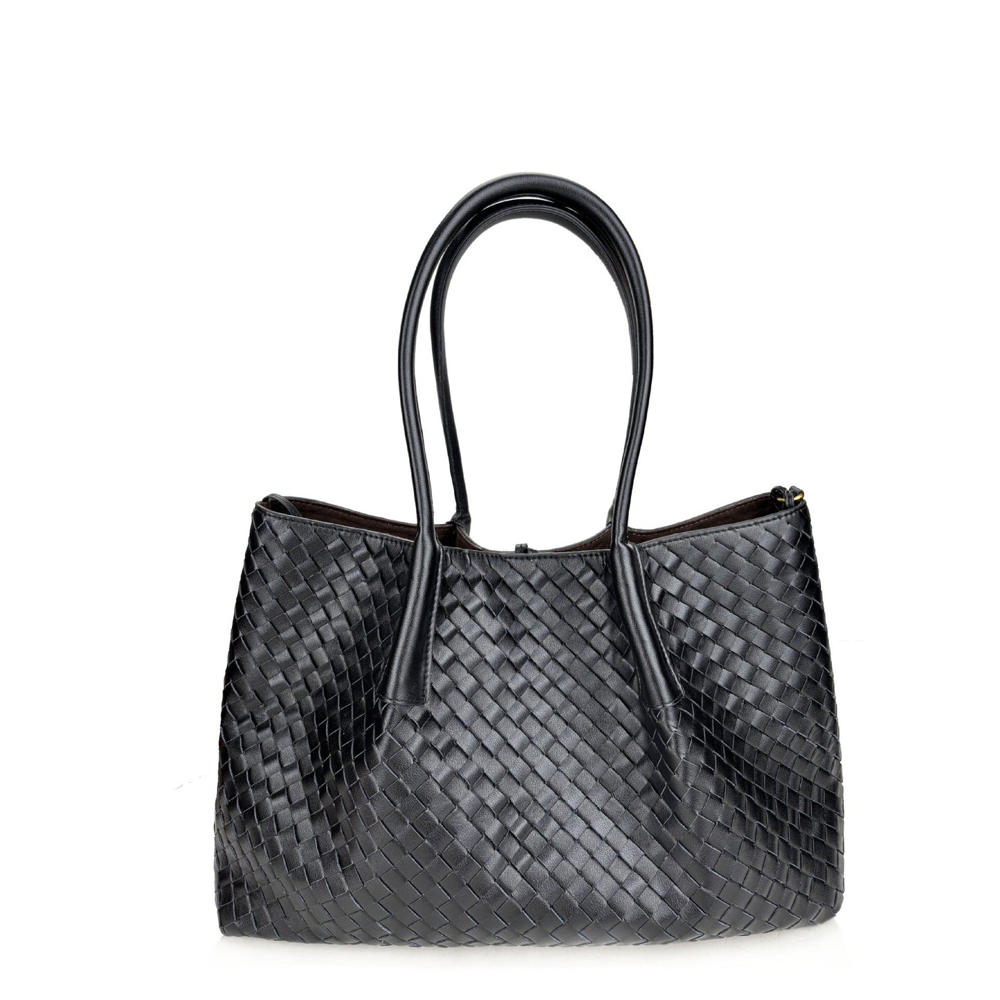 black big size leather tote handbag,women,front