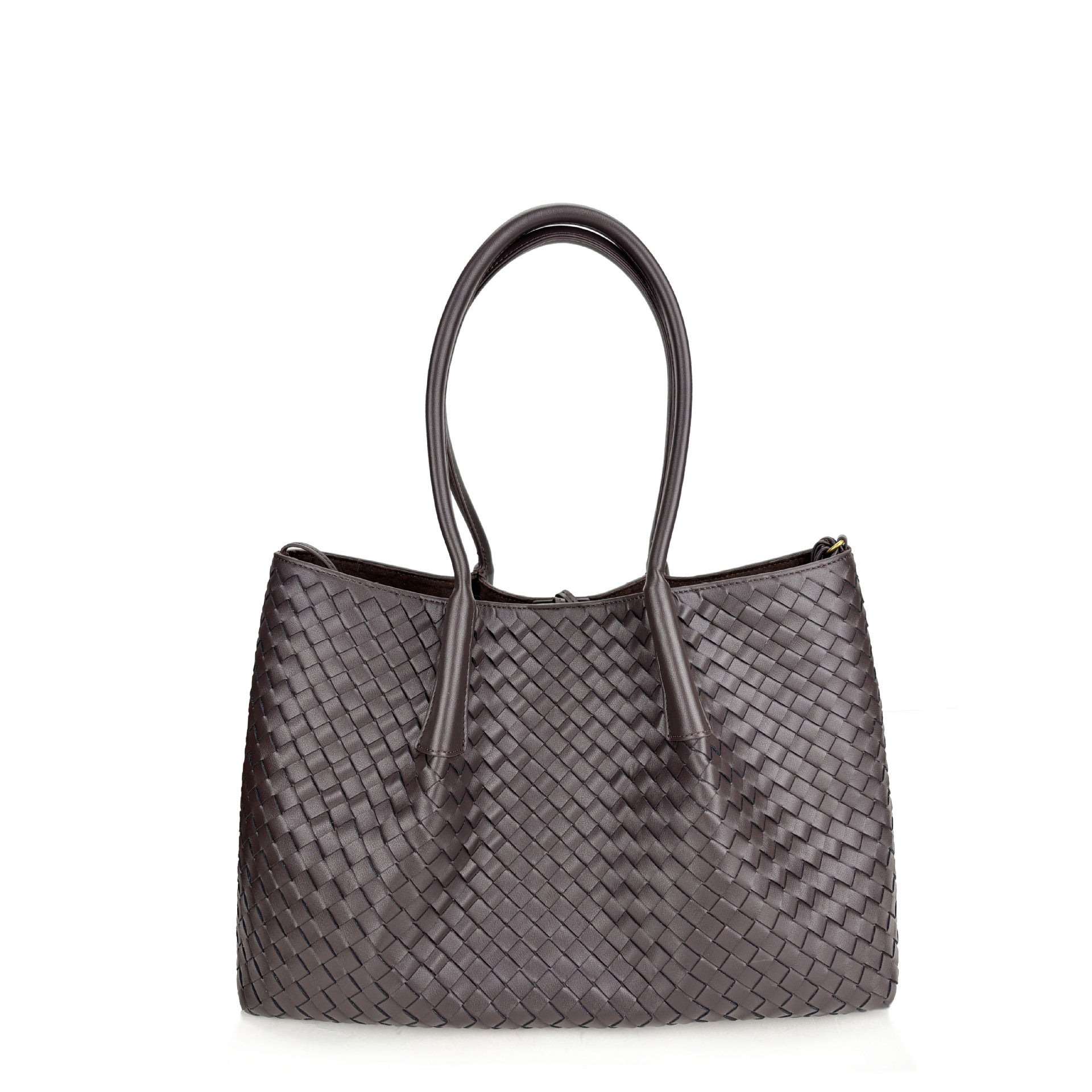 coffee big size leather tote handbag,women,front