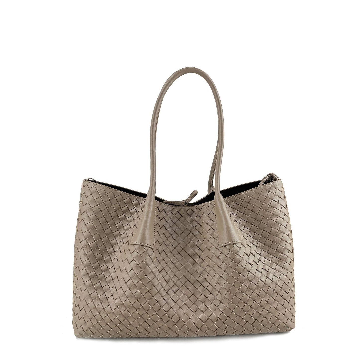 milk tea color big size leather tote handbag,women,front