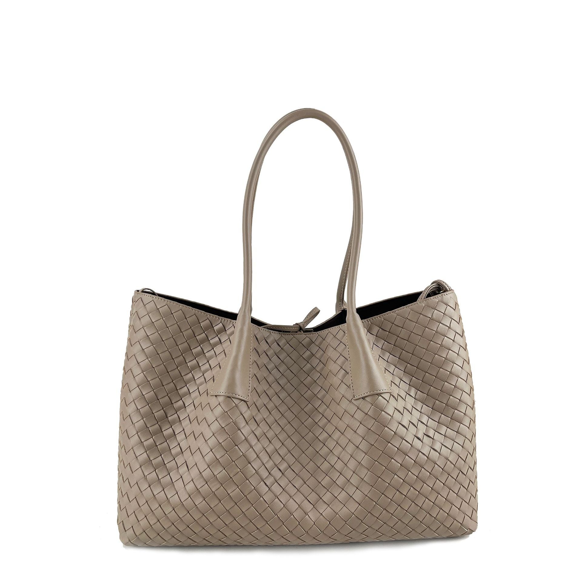 milk tea color big size leather tote handbag,women,front