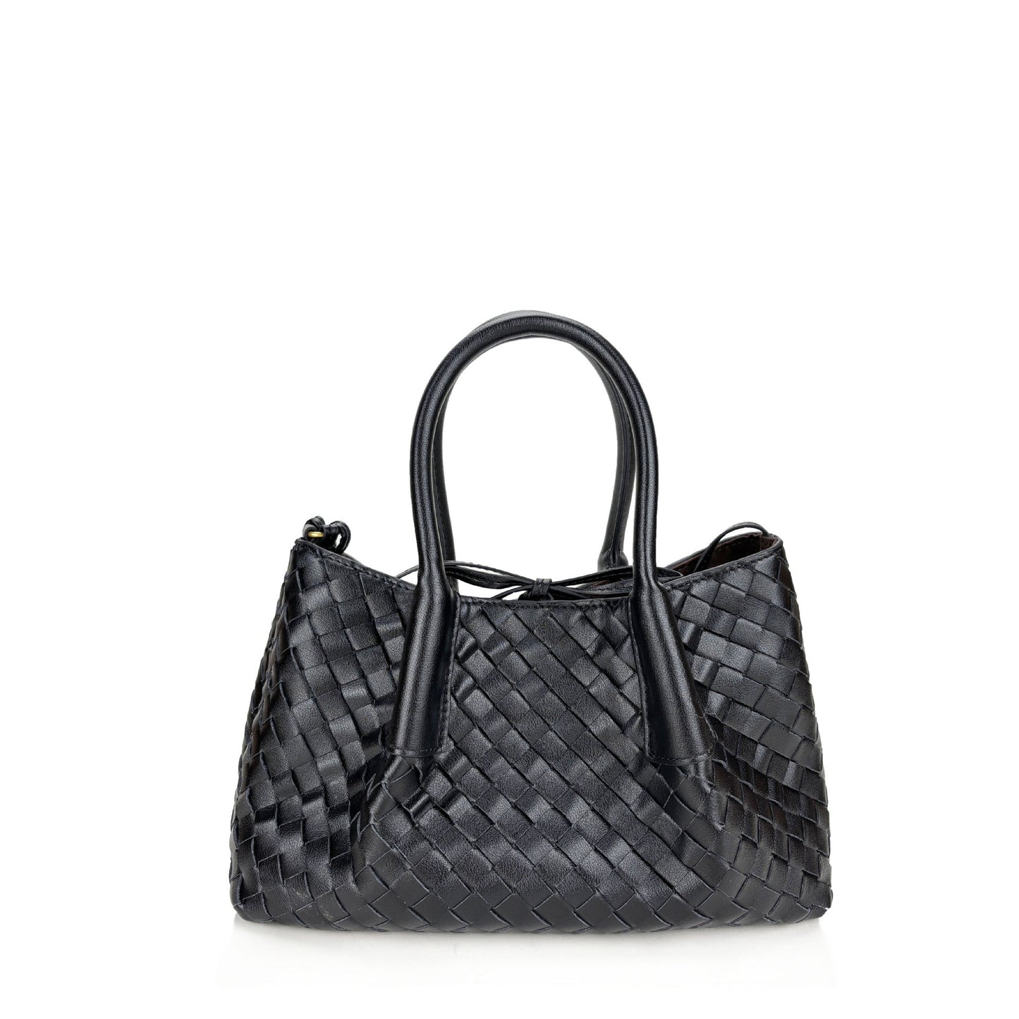 black small size leather tote handbag,women,front