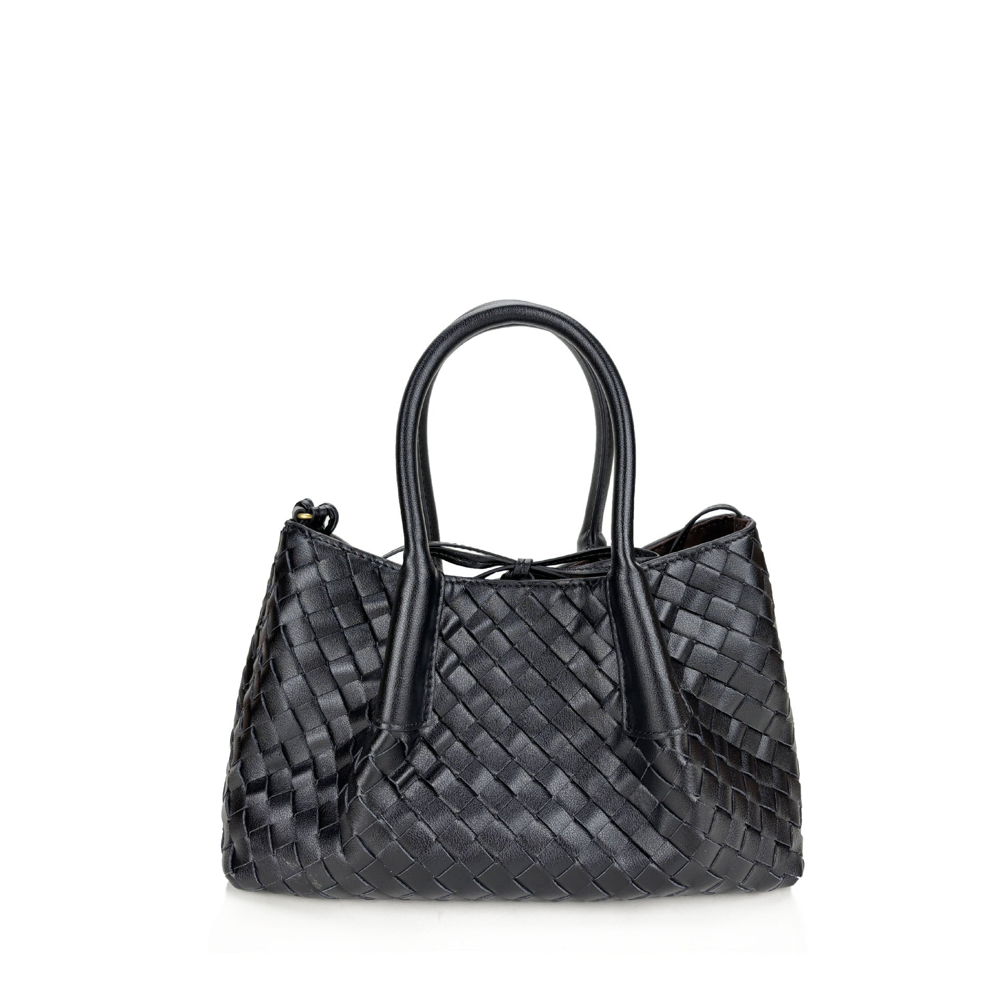 black small size leather tote handbag,women,front