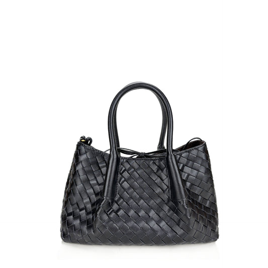 black small size leather tote handbag,women,front