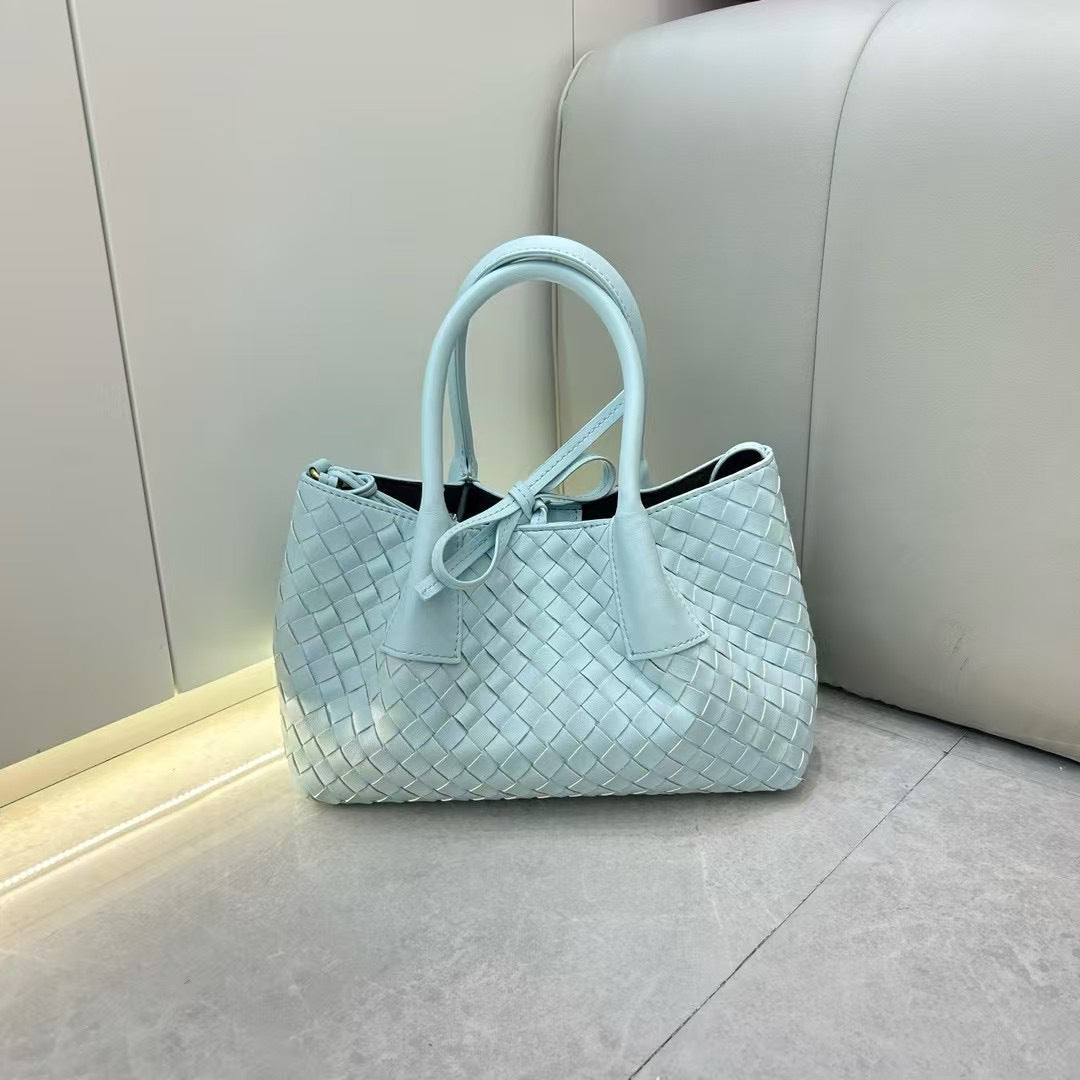 blue small size leather tote handbag,women,front