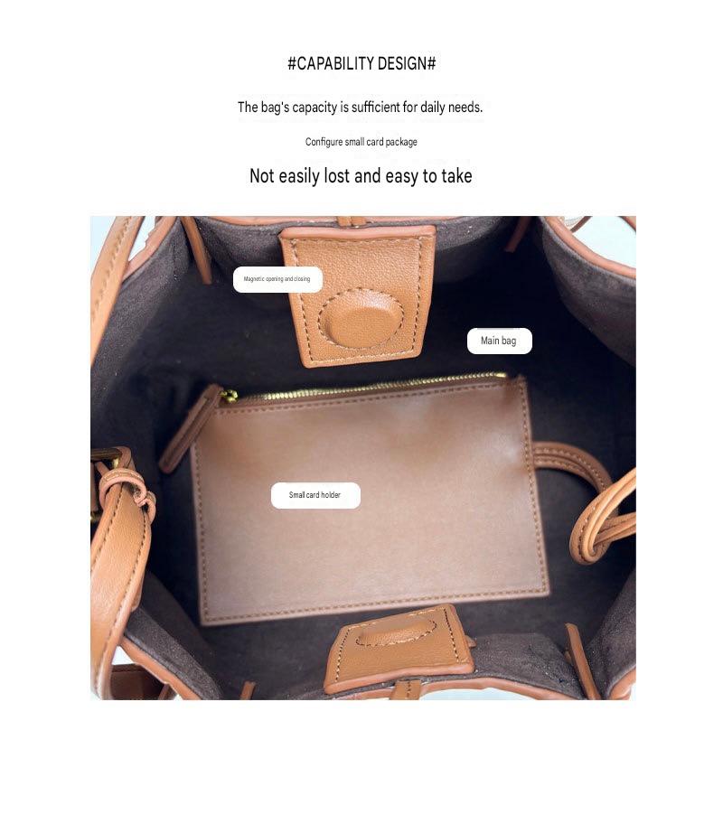 brown small size leather tote handbag,women,inner