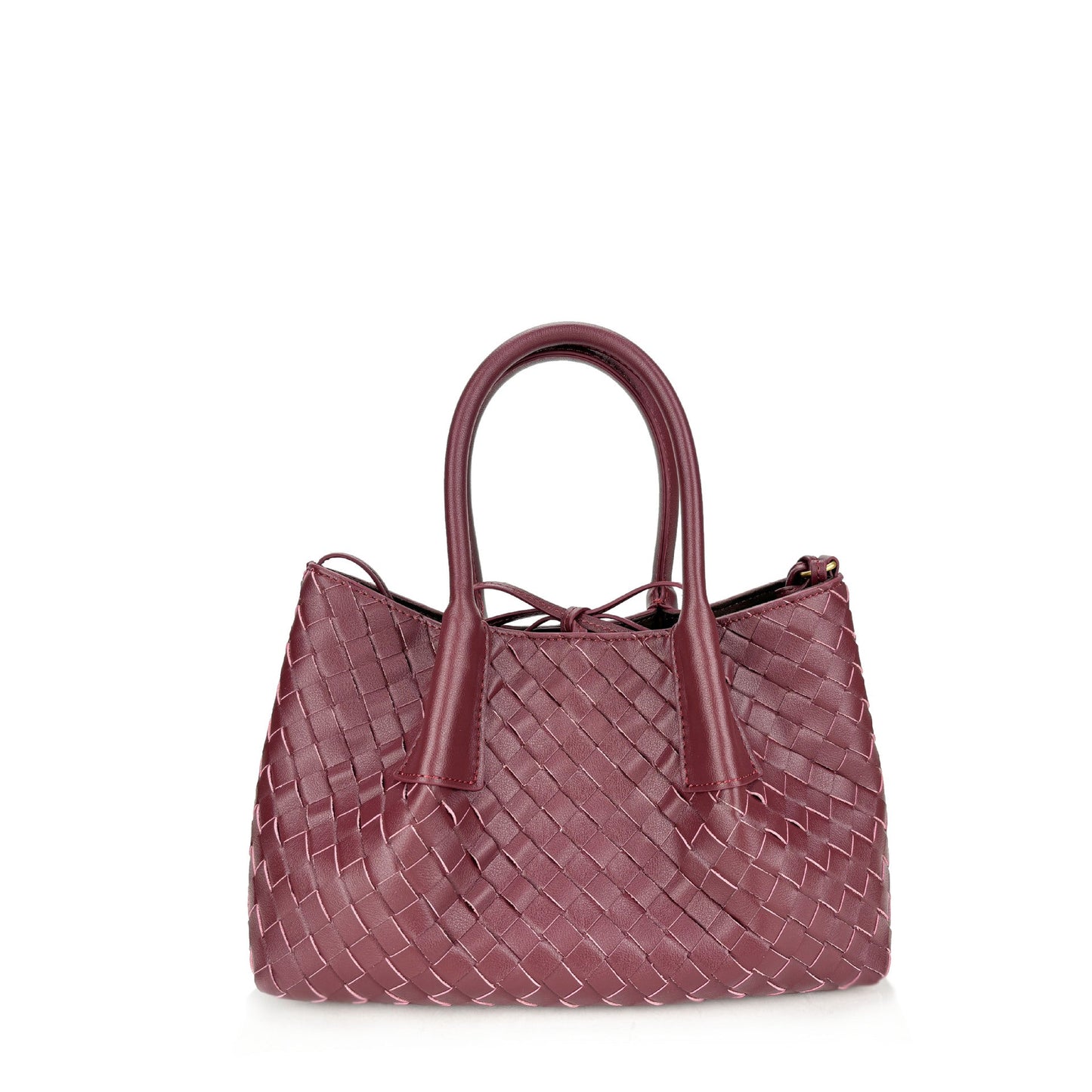 burgundy small size leather tote handbag,women,front