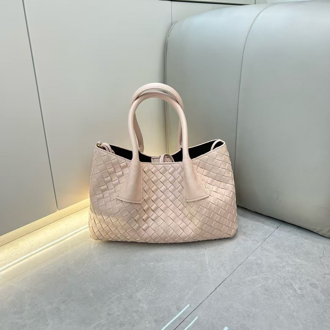 pink small size leather tote handbag,women,front