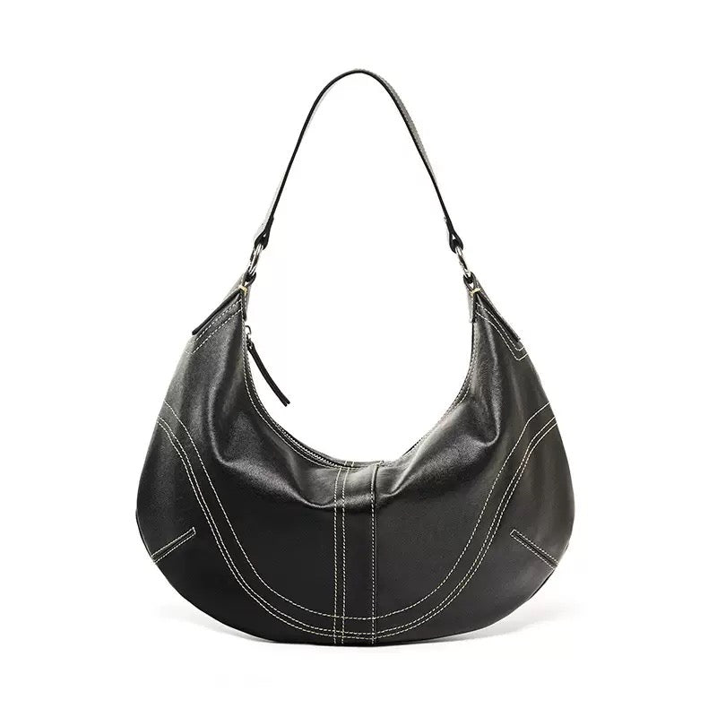 black leather underarm bag,women,front