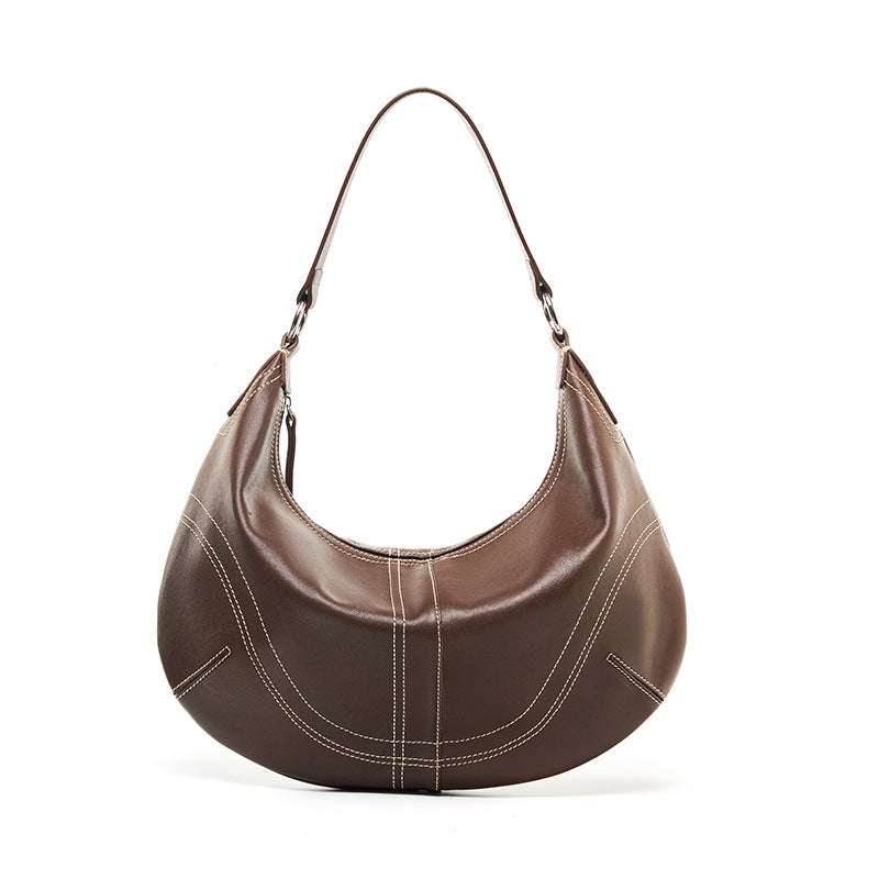 brown leather underarm bag,women,front