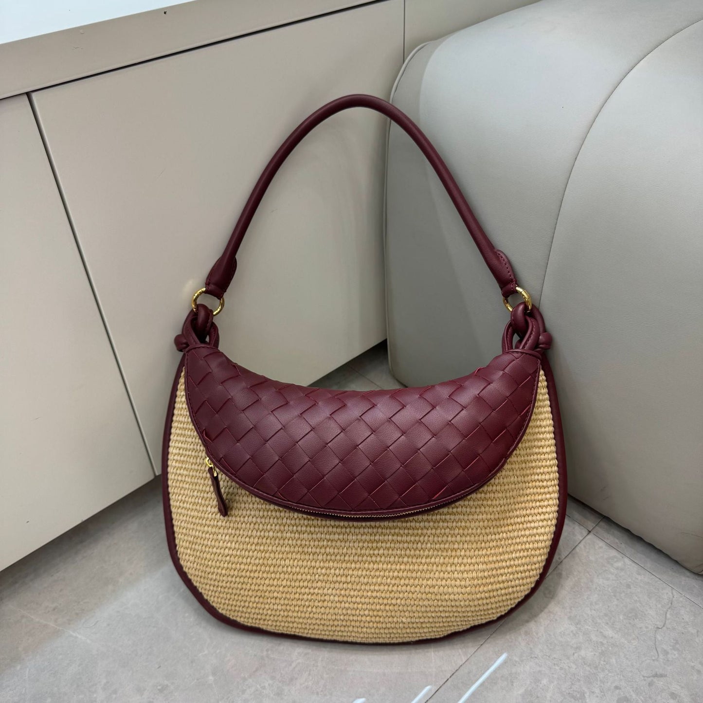 burgundy raffia underarm bag,women,front