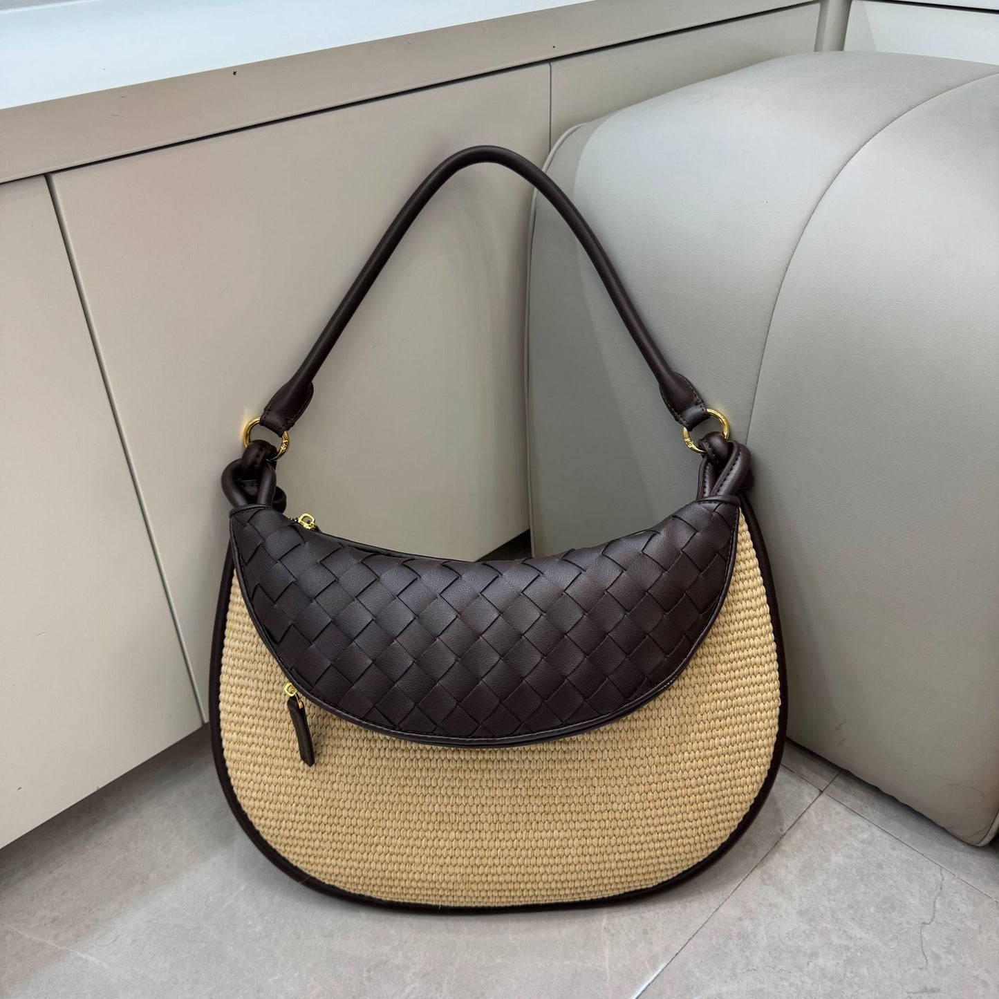 coffee raffia underarm bag,women,front 02