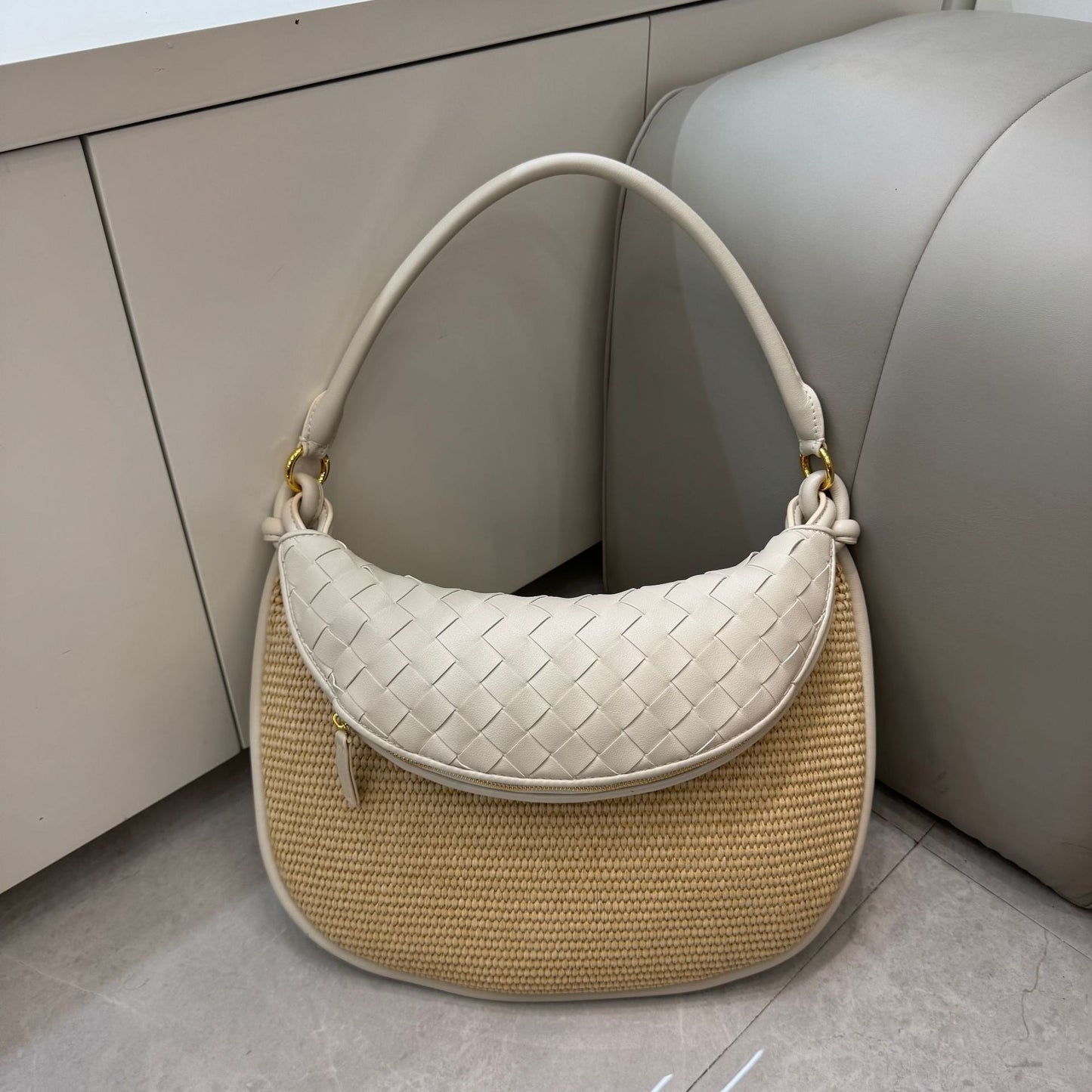 white raffia underarm bag,women,front